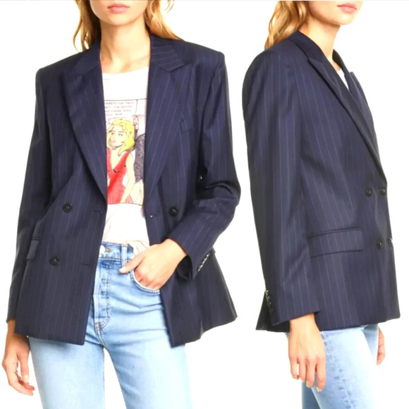 Parasuco Collection Navy Pinstripe Power Suit Blazer Small - Picture 1 of 8
